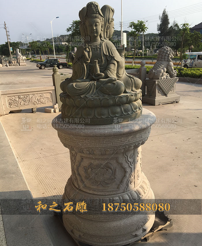 三面青石觀音雕像 三面青石觀音雕像