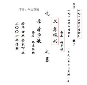 墓碑碑文樣式圖