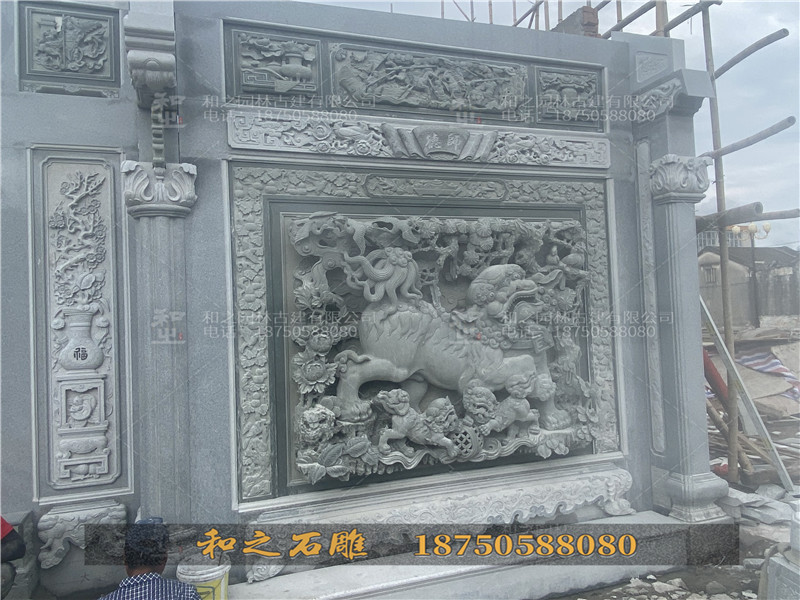 雙獅浮雕璧堵